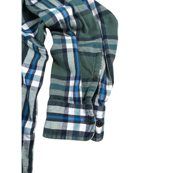 Lands End Flannel Shirt Green White Blue Plaid Men's 3XL/T Long Sleeve Buttons - Picture 8 of 10